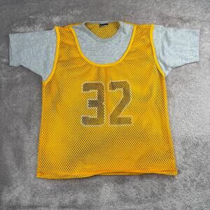 Yellow Mesh Jersey Size XL Gray T-shirt 32 Warm Up Football Sportswear Jock